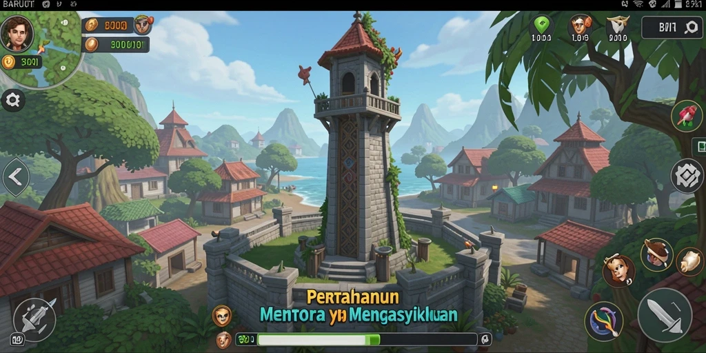 Tangkapan layar gameplay BARU01 menampilkan aksi menara yang mendebarkan.