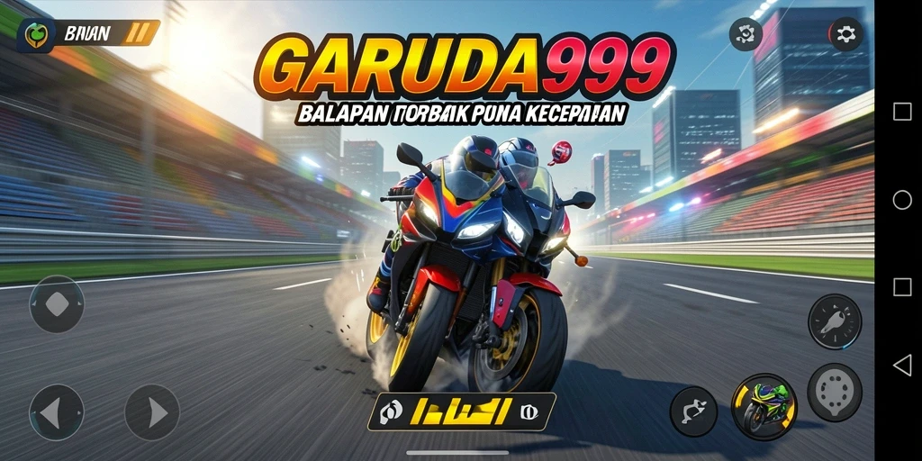Screenshot GARUDA999 menampilkan aksi balapan motor yang mendebarkan.