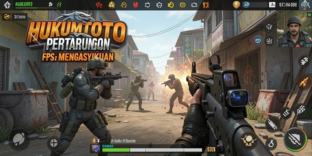 Screenshot gameplay HUKUMTOTO yang menunjukkan aksi FPS yang intens.