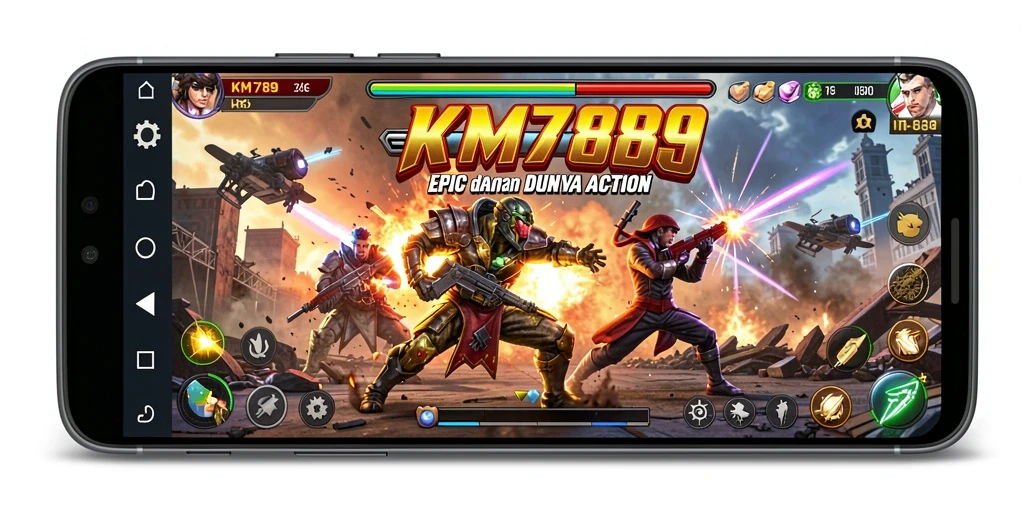 Screenshot utama KM789 menampilkan pertarungan seru dan karakter yang memukau.