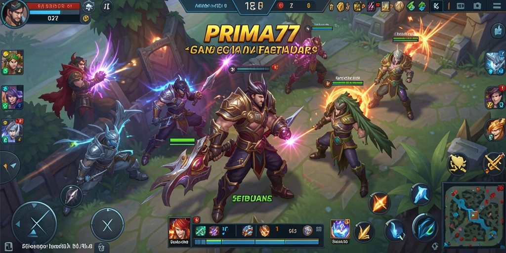 Screenshot PRIMA77 menampilkan aksi seru dalam pertempuran MOBA.