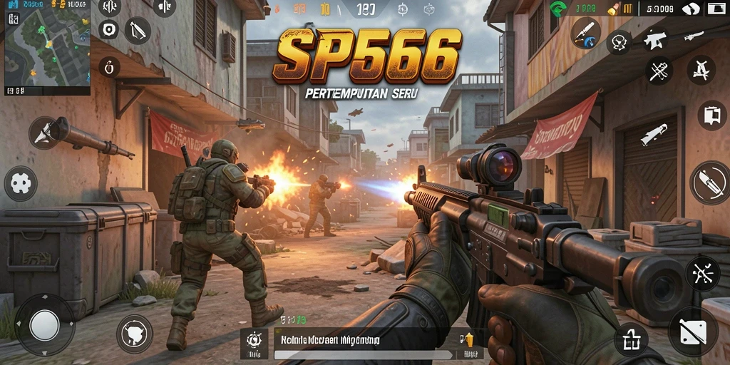 Screenshot gameplay SP666 menampilkan aksi tembak menembak mendebarkan.