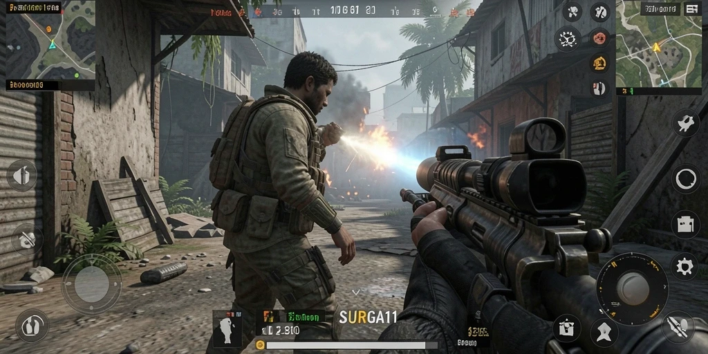 Gameplay SURGA11 menampilkan aksi FPS yang intens dengan grafis menawan.
